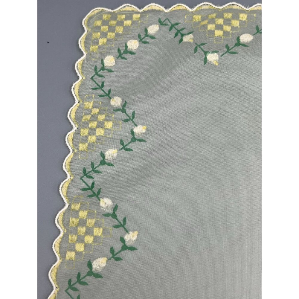 Sheer Hanky Yellow White Rose Rolled Hem Bridal Handkerchief Square 14" Delicate - Picture 6 of 10